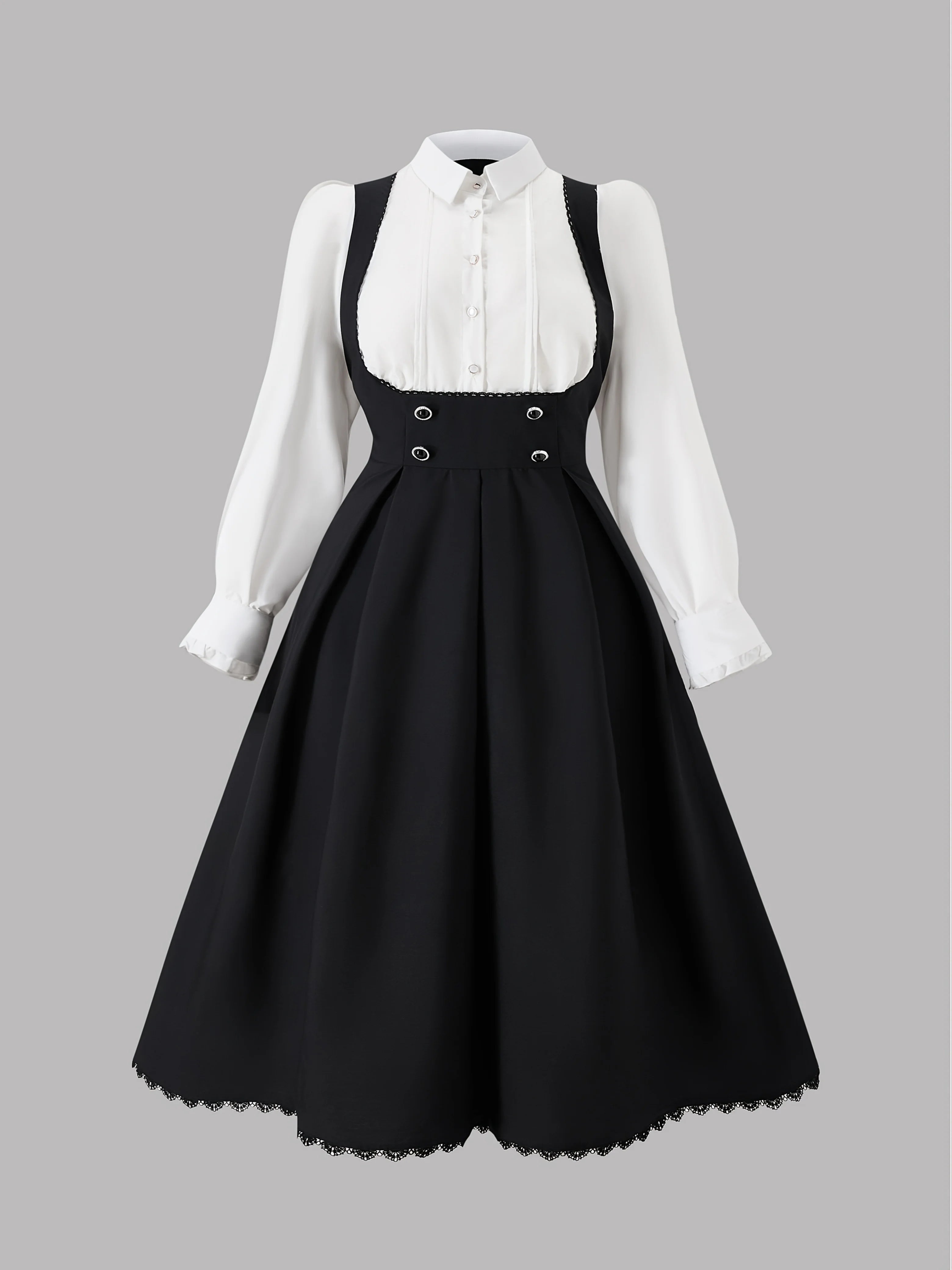 European and American fashion, sunny, large-sized solid color contrast 2-in-1 long-sleeved dress, floor-length dress